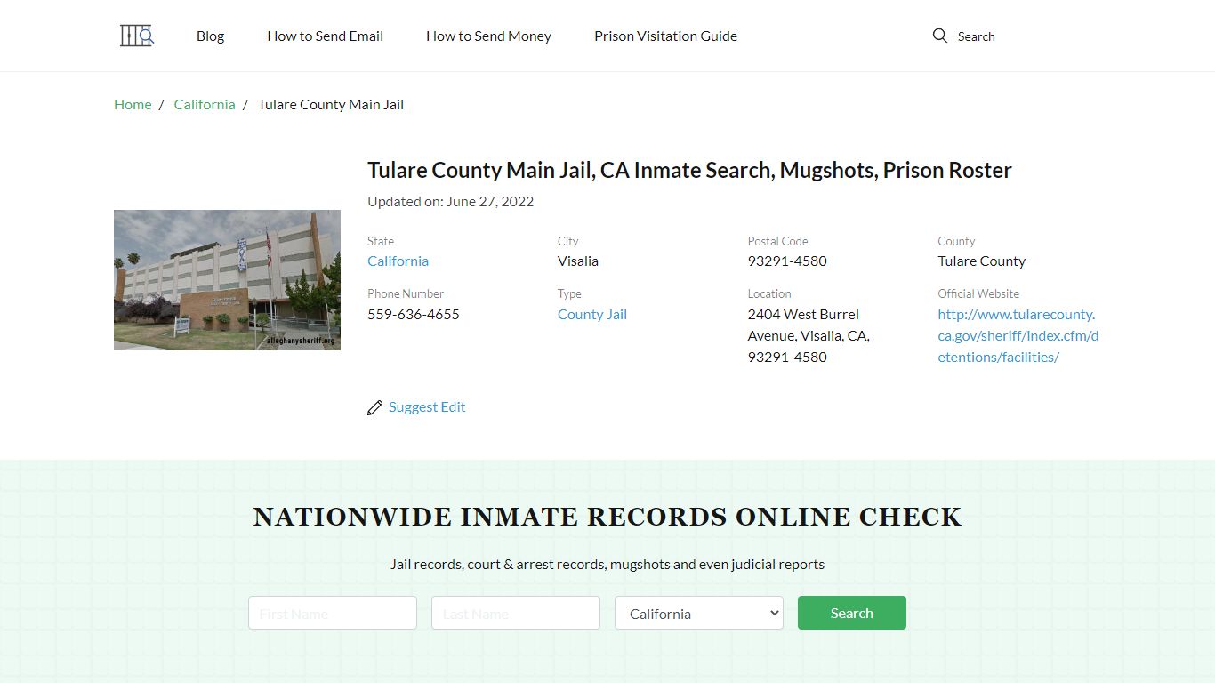 Tulare County Main Jail, CA Inmate Search, Mugshots ...